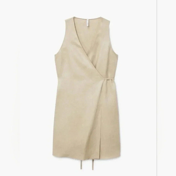 🥭MANGO🥭 MNG Linen Wrap Sleeveless Dress Tan Beige Brown size XL - Picture 3 of 6